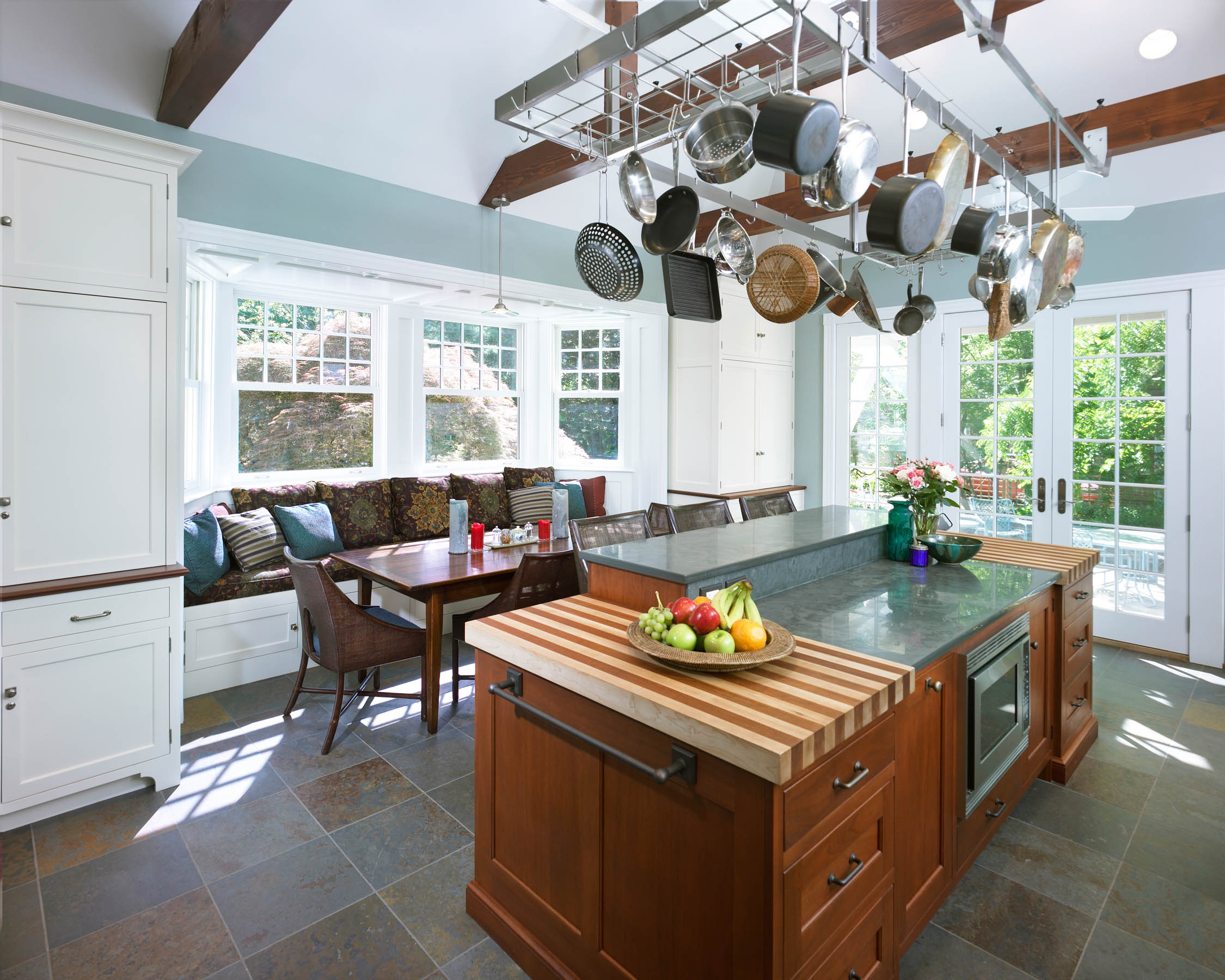 Kitchen with french doors, butcher block island