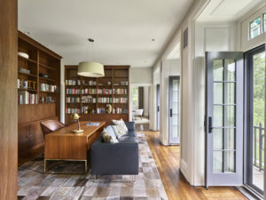 home office library with French doors to balcony