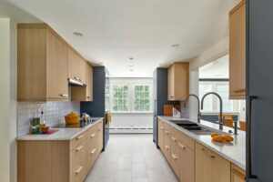 renovated wide galley kitchen with double sink